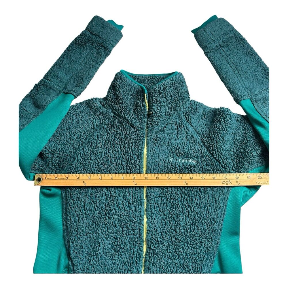 COLUMBIA Women’s Full-Zip Fleece Jacket Coat Medium Green Yellow Outdoor - Picture 15 of 16